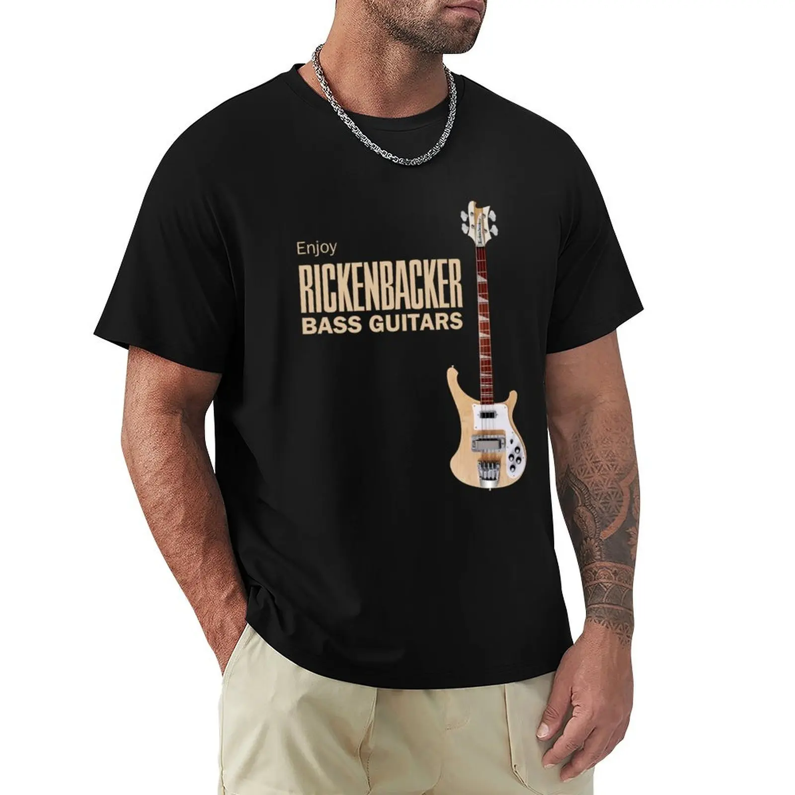 Camiseta Enjoy Rickenbacker Bass Guitars estilo urbano casual de manga curta