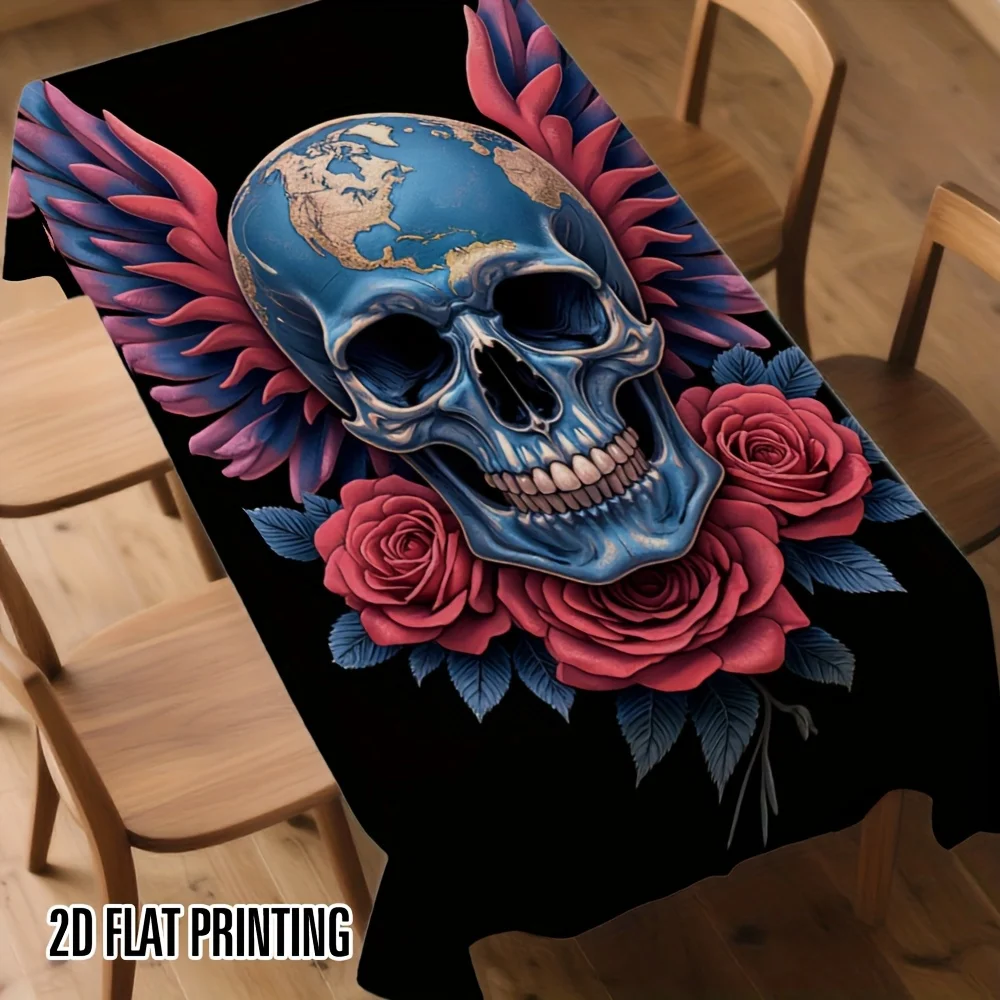One-piece tablecloth with a design featuring skulls, roses and butterflies, which is perfect for enhancing the interior.zyc