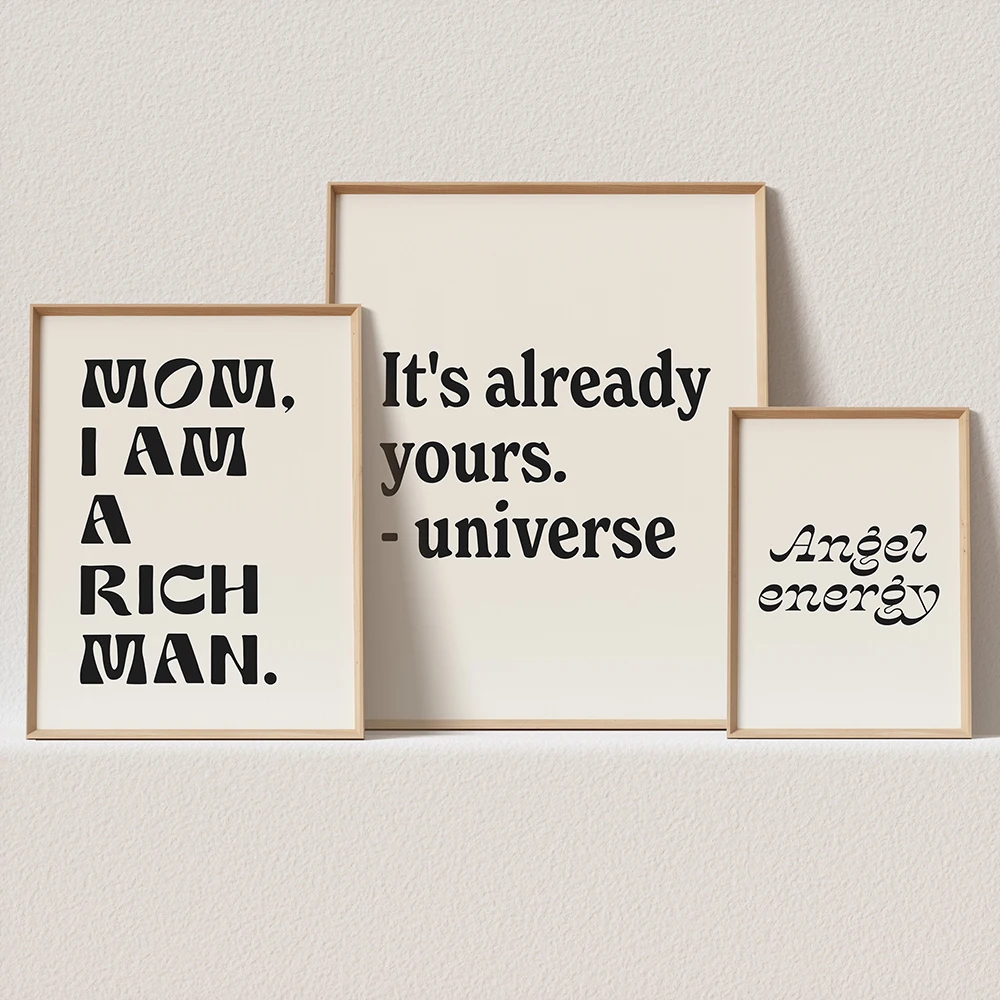 It's Already Yours Mom, I am a Rich Man Angel Energy Must for Your Gallery Wall Art Canvas Painting Retro Quotes Poster Decor