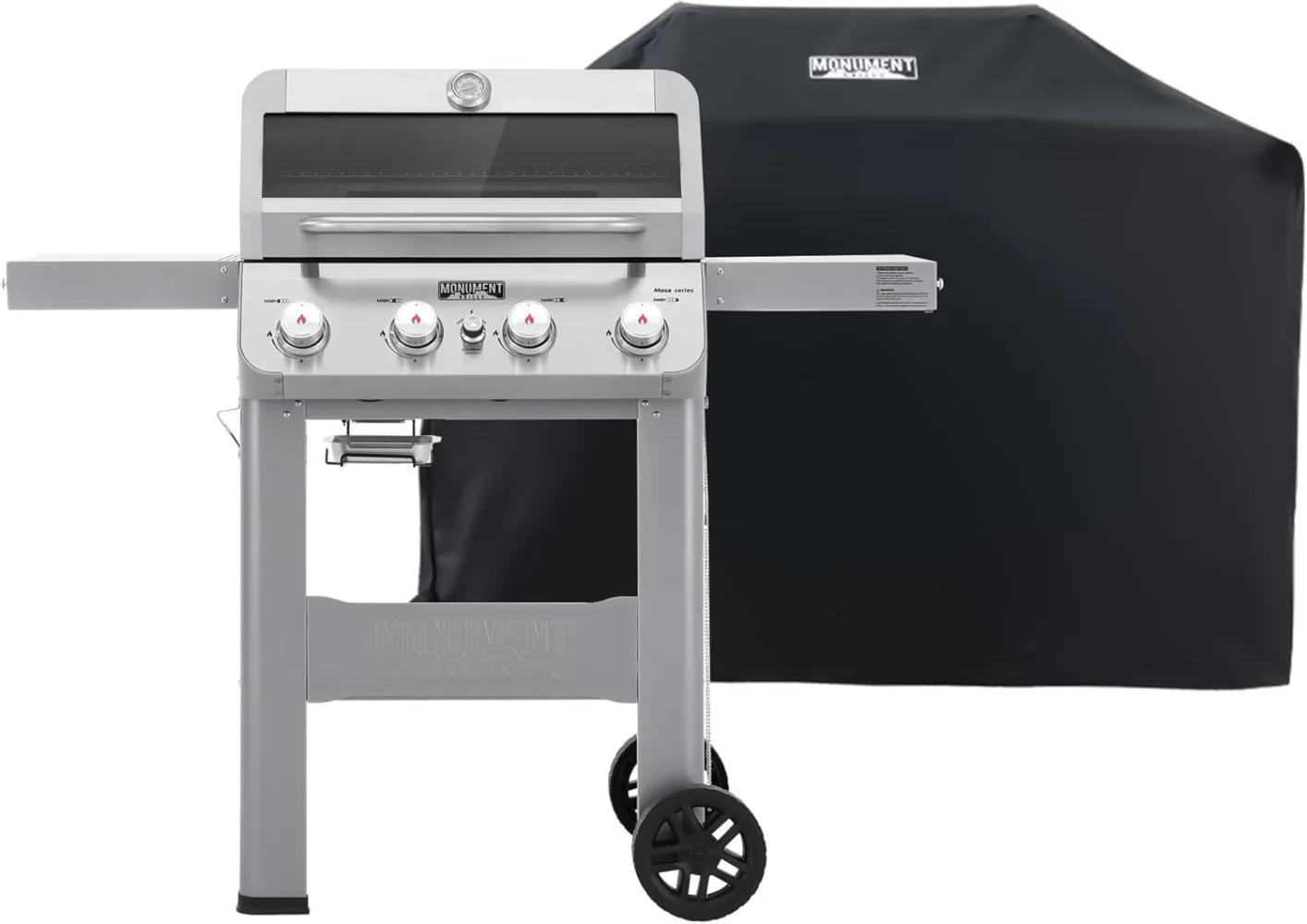 4-Burner Liquid Propane Gas Grill, Silver Stainless Steel Grill Patio Garden Barbecue Grill with Clearview® Lid and One Foldable