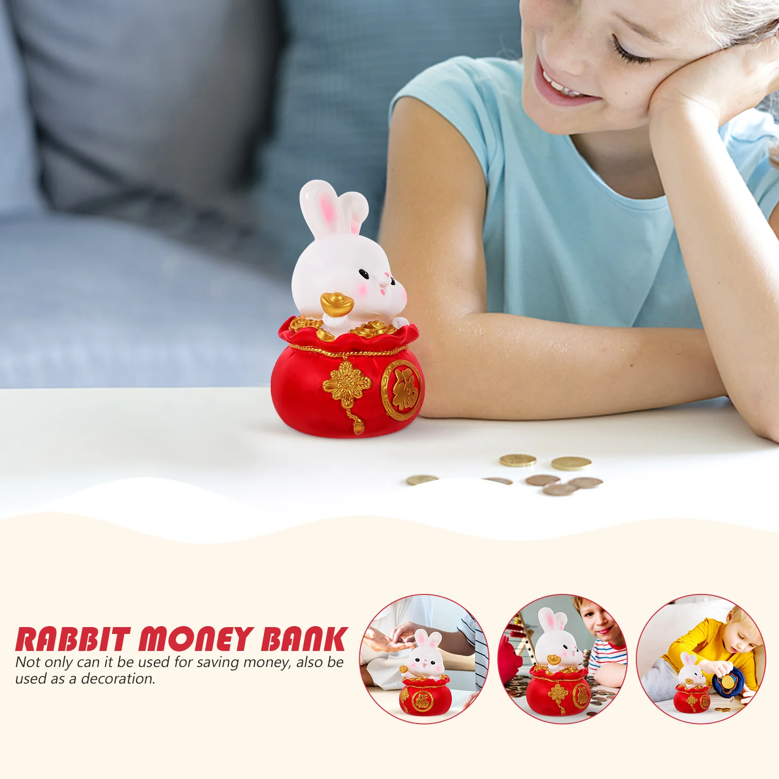 Creative Bunny Piggy Bank Reusable Coin Saving Jar for Kids Adorable Rabbit Shape Desktop Ornament Money Storage Solution