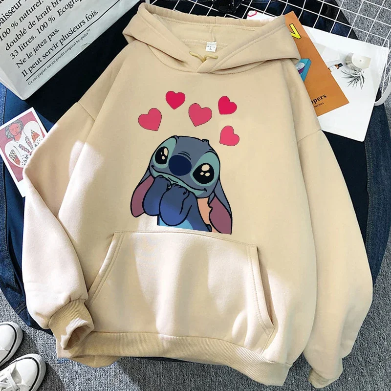 streetwear Cartoon Winter Disney Stitch Hoodies girl Harajuku Cute Anime Sweatshirt Manga Streetwear Hoody girl