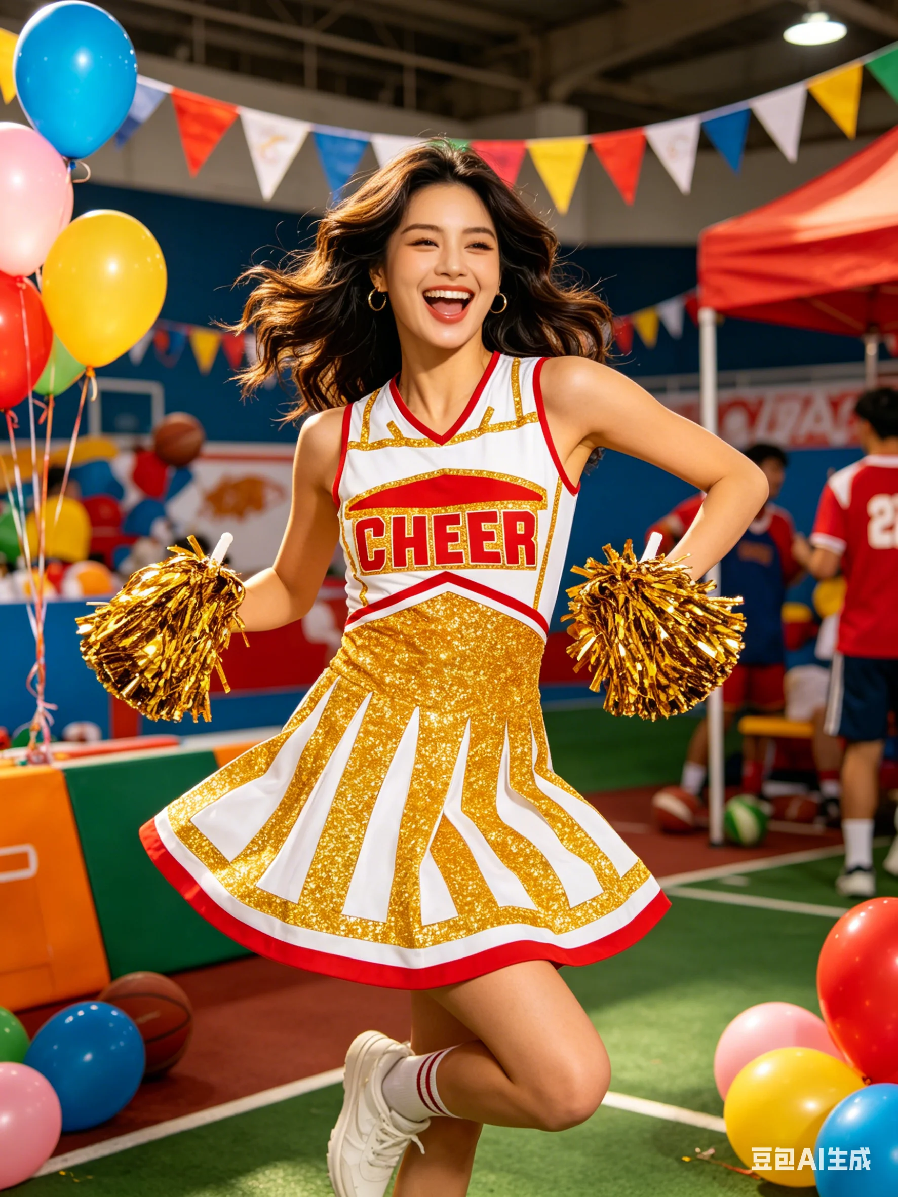 Gold V-Neck Short-Sleeve Women's Sporty Casual Dress for Cheerleading Performances And Outfits Female Active Wear