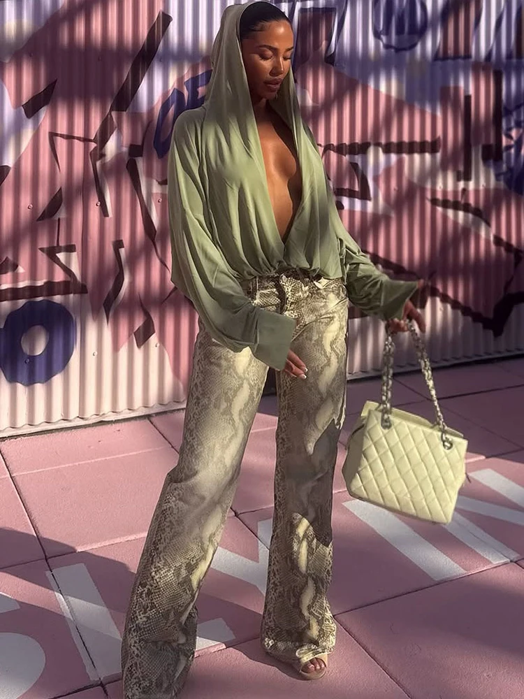 

Sisterlinda Hooded Patchwork Bodysuit Women Sexy Classic Elegant Trend Full Sleeve Stretch Midnight Party Club Skinny Body Tops