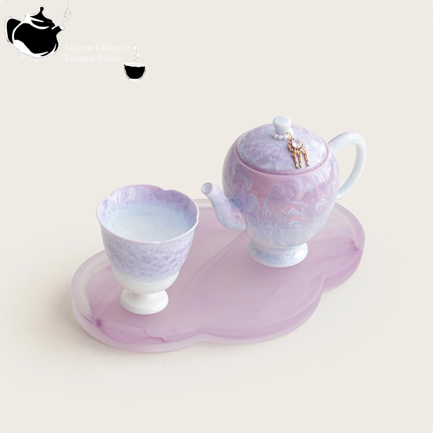 Chinese tea set crystal glaze gradient purple tea pot tea cup set set ceramic tea set Kung Fu tea set with filter 2