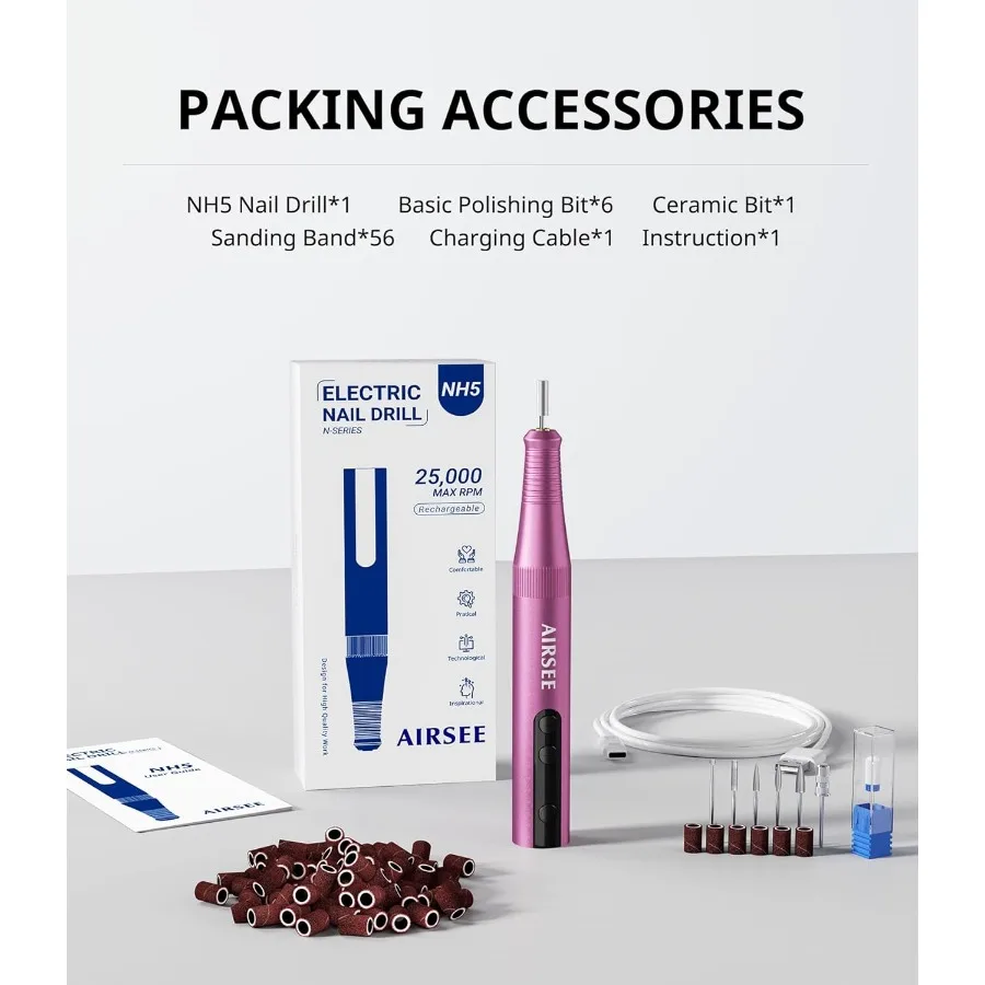 Profesjonalna, akumulatorowa frezarka do paznokci Pro 25000RPM do paznokci akrylowych, z proszkiem do dipu i żelowych, idealna do salonu i użytku domowego, z zestawem B