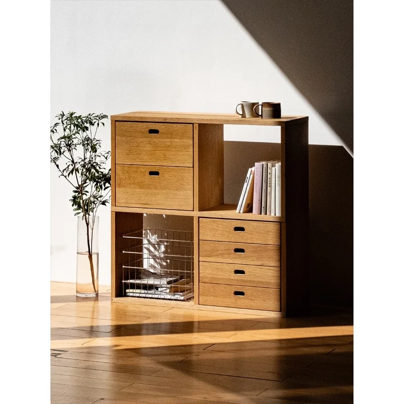Home Japanese-style free-form bookshelf floor-to-ceiling children's living room storage solid wood lattice storage bedroom bookc