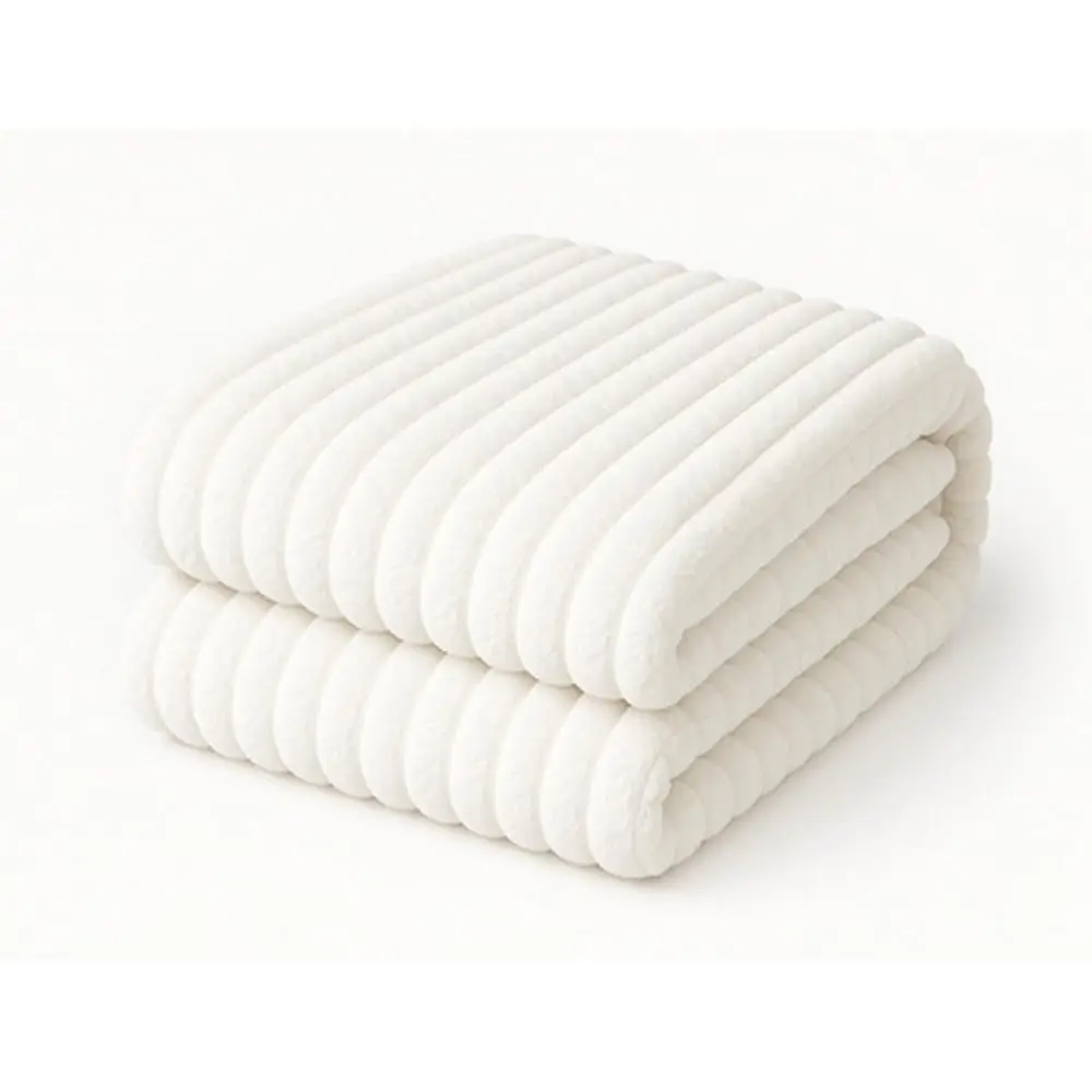 

Ultra-Soft Fleece Blanket Throw Twin-Size, White Striped, Cozy, Lightweight Throw For Couch, Bed, Sofa, Travel And Outdoor