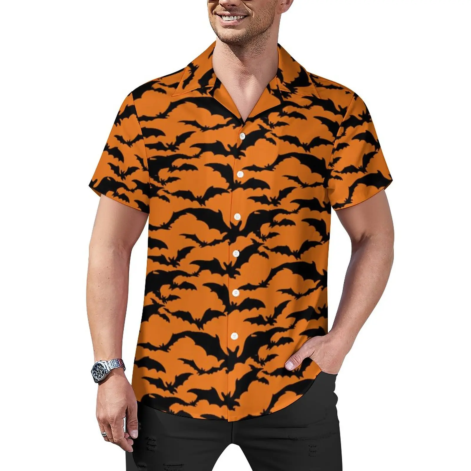 

Halloween Bats Blouses Male Animal Print Casual Shirts Hawaii Short-Sleeve Graphic Aesthetic Oversized Vacation Shirt Gift