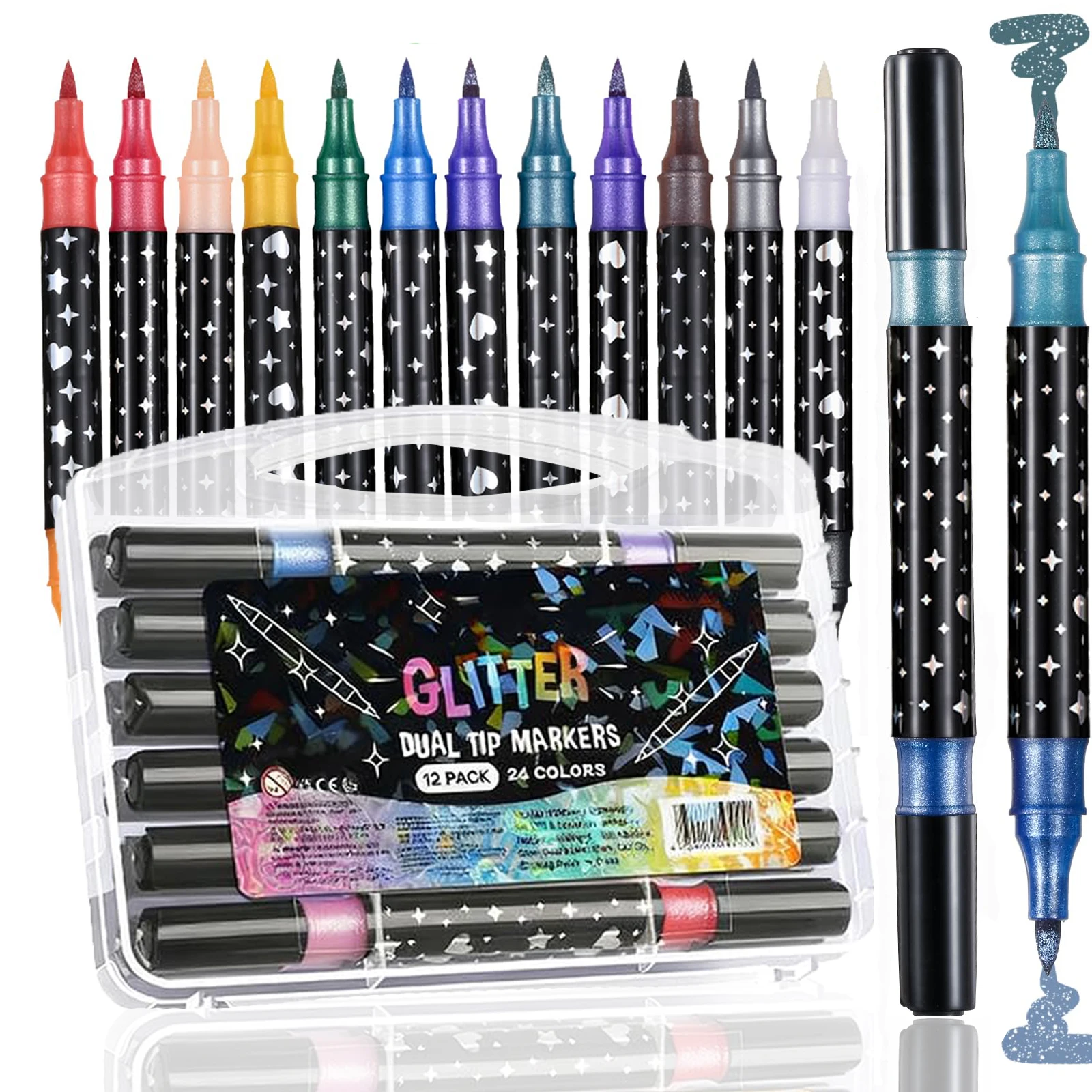 Acrylic Marker Pens with Glitter Paint Pens Line Outline for Rock Painting,Ceramic,Glass,Wood,Fabric,Canvas,Mugs,DIYCraft Making
