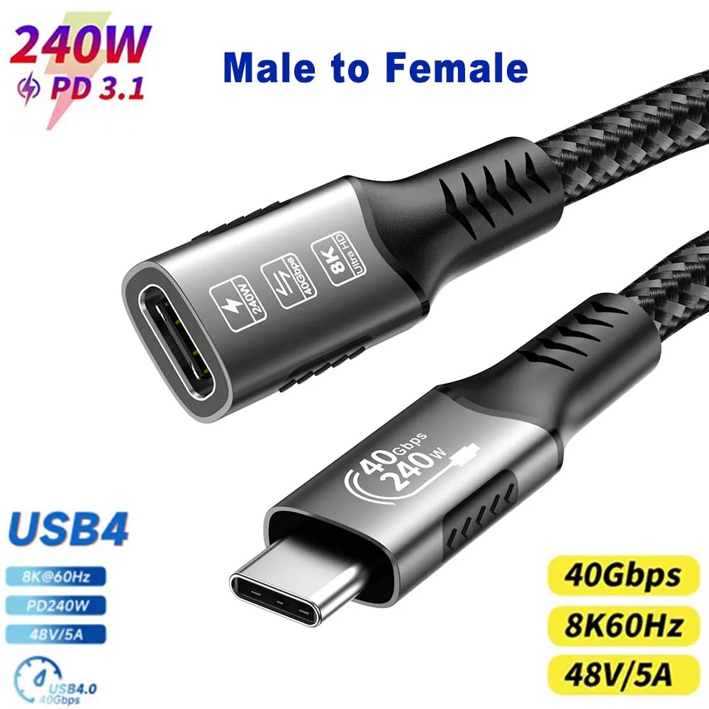 USB4 240W Type C Cable 40Gbps 8K@60Hz Full Function PD3.1 QC4.0 Fast Charging For Huawei Iphone 16/15 Thunderbolt3/4