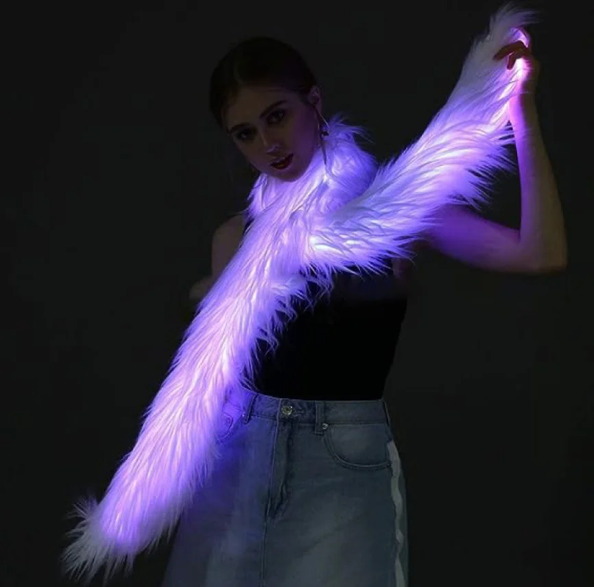 1 قطعة تضيء فو الفراء بواس RGB Led وامض فروي وشاح ل الهذيان الرقص زي حفلة الهالوين عيد الميلاد الديكور الأبيض
