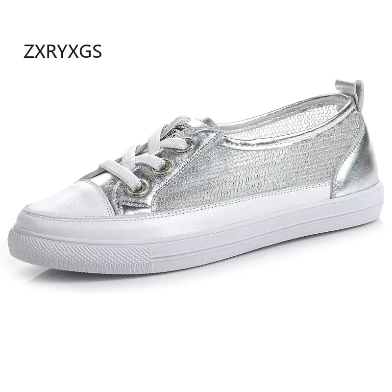 

ZXRYXGS Breathable Comfortable Cowhide Mesh Sneaker Leisure Shoes Woman Trendy Sandals 2025 Plus Size Sneakers Summer Shoes Flat