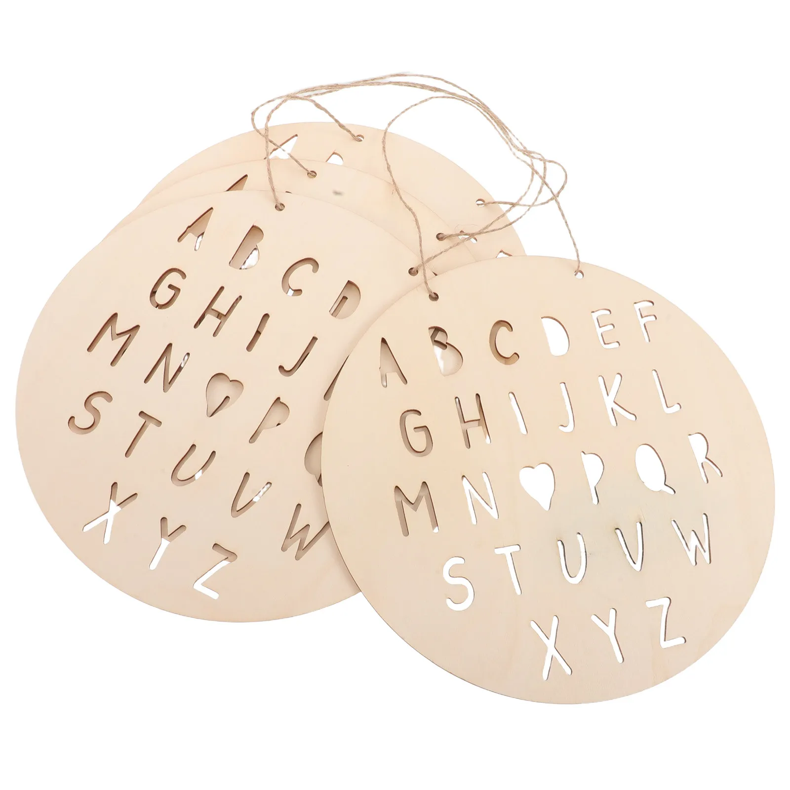 4Pcs Wooden Alphabet Wall Decor Unfinished 9.82 Inch Round Letters Scandinavian Style for Nursery Kids Room Kids Wall Decor