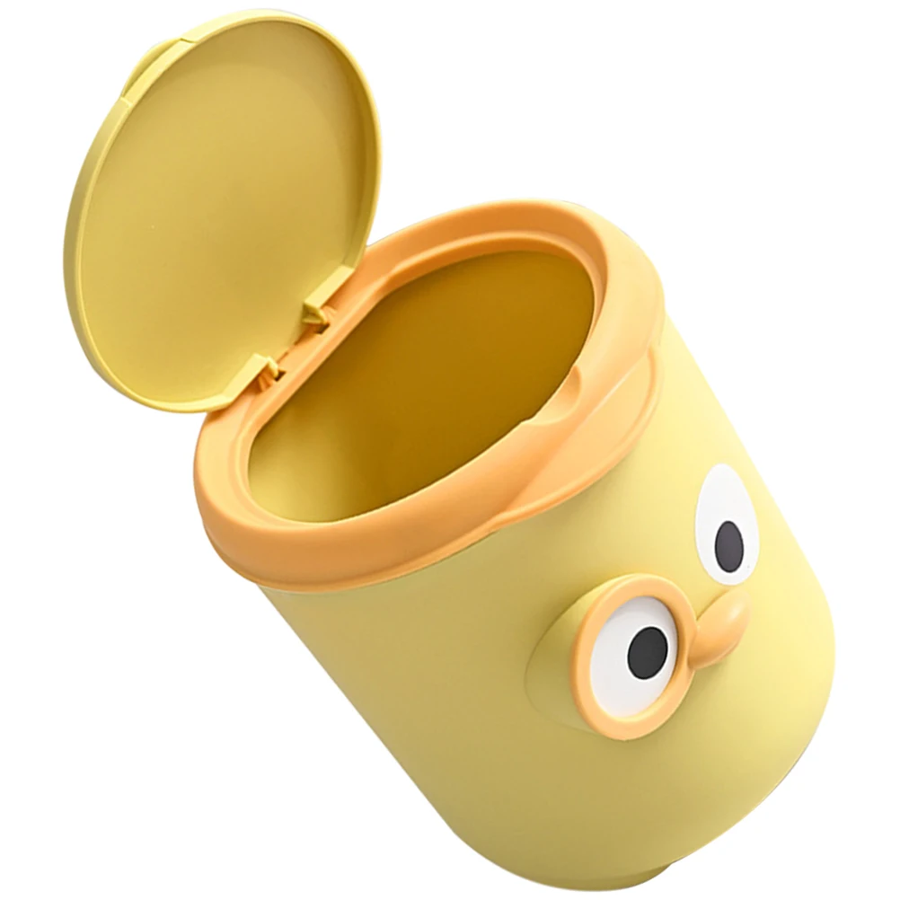 

Garbage Can Flip Trash Compact Tiny Trashcan Mini Swing Cans Yellow with Lid Office