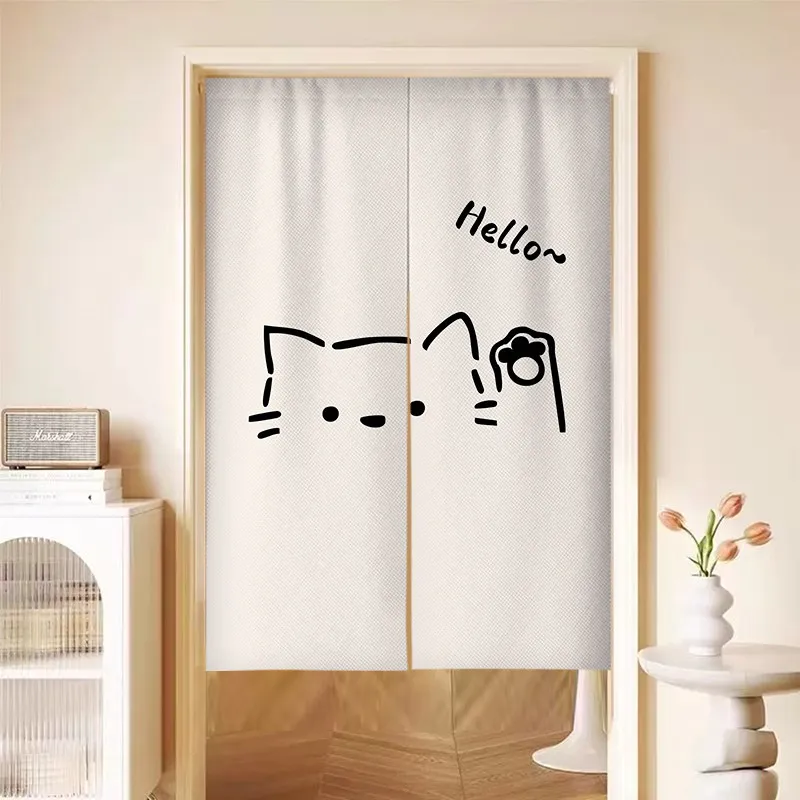 VIKAMA Peeking Cat Noren Door Curtain Simple Line Drawing Hanging Curtain Entryway Partition Ins Style Home Interior Decor