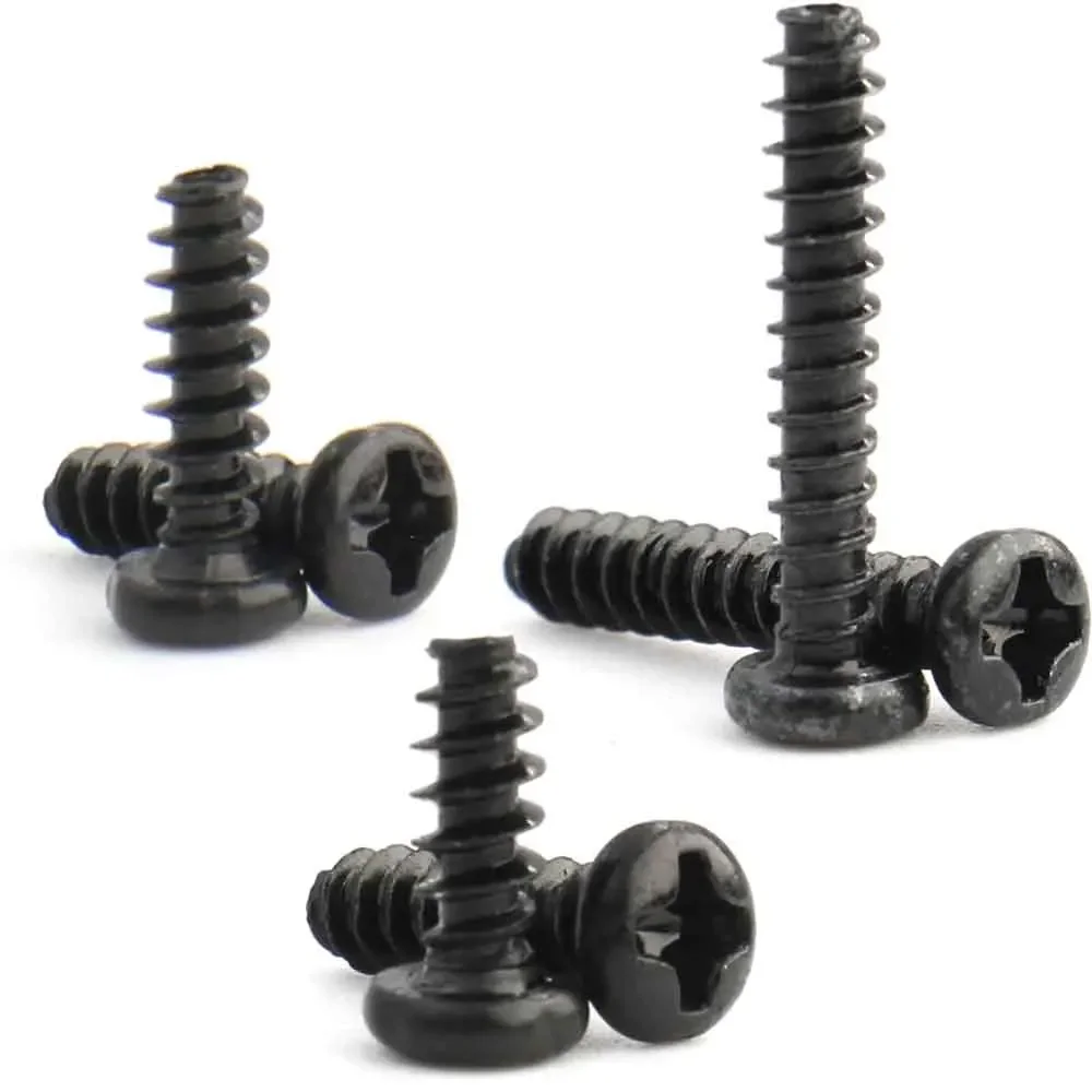 100pcs M1 M1.2 M1.4 M1.7 M2 M2.3 M2.6 M3 M3.5 M4 M5 Black Carbon Steel Phillips Cross Recessed Pan Head Self-tapping Screw