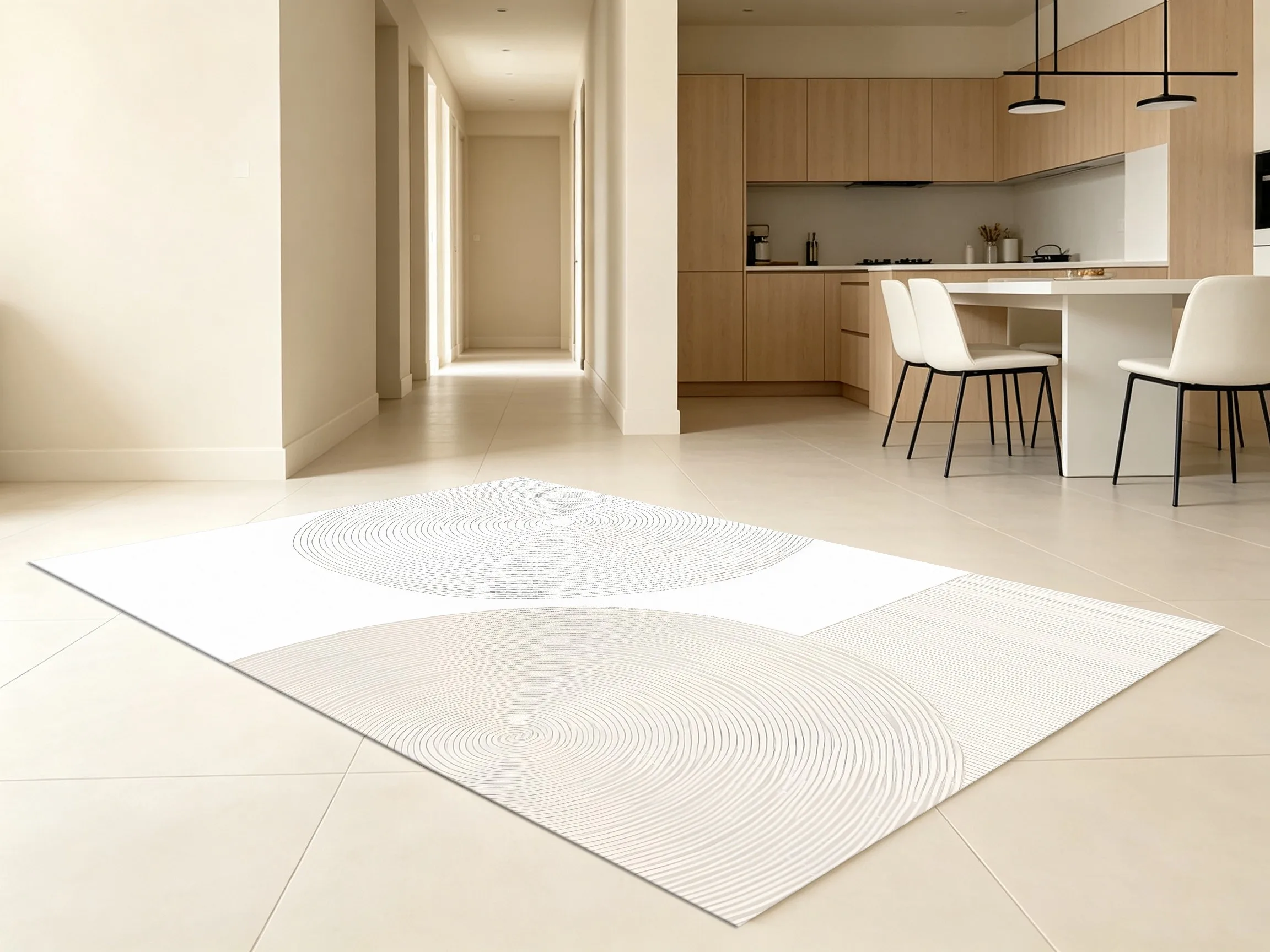 Velvet Rug Off White Light Apricot Concentric Ring Pattern Cream Style for Living Room Bedroom Decor