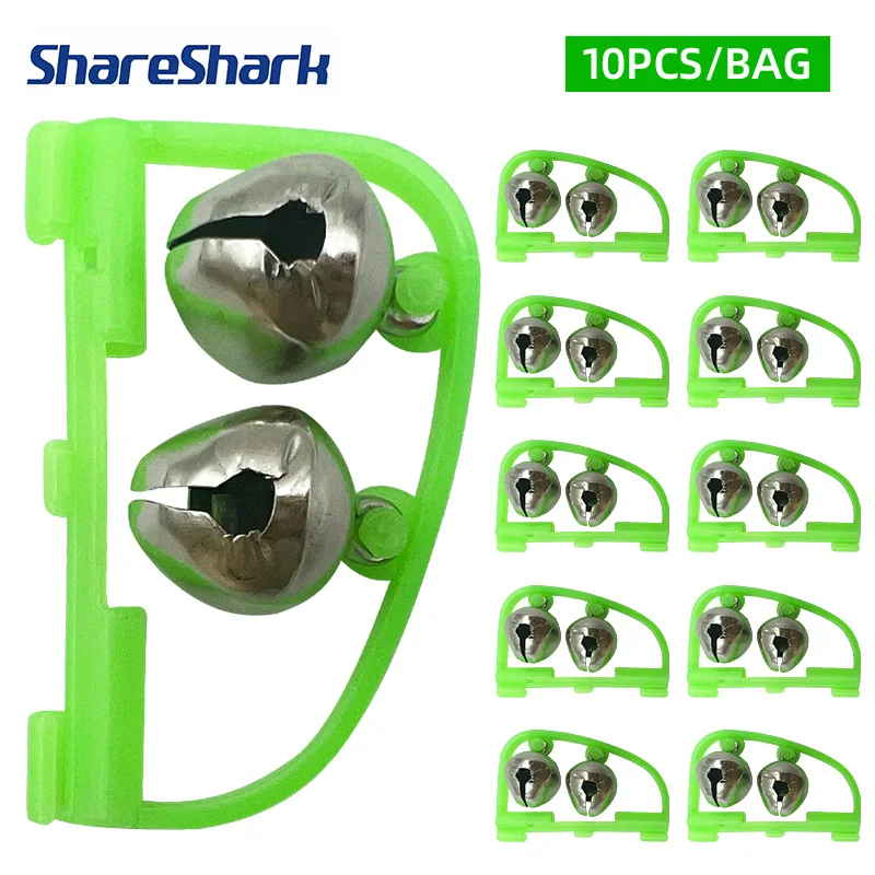 Alarme de Pesca Profissional ShareShark 10 Peças com Mola de Aço Inoxidável e Design de Campainha Dupla, Alta Sensibilidade e Alerta Sonoro Potente
