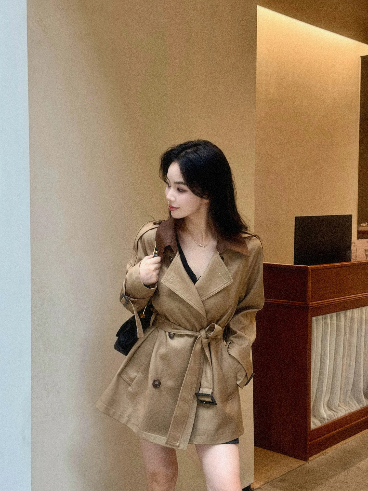 

Элегантное британское пальто с цветными вставками и воротником для умных женщин: ветровка для поездок на работу, однотонная осенняя верхняя одежда с длинными рукавами