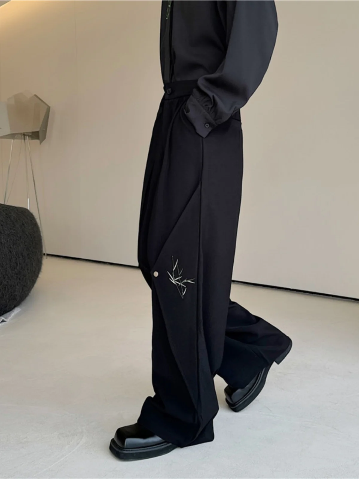 

Korean Sle Patchwork Spring Autumn Straight Leg Men's Casual Trousers Faionable Loose Fit Long Pants Youth