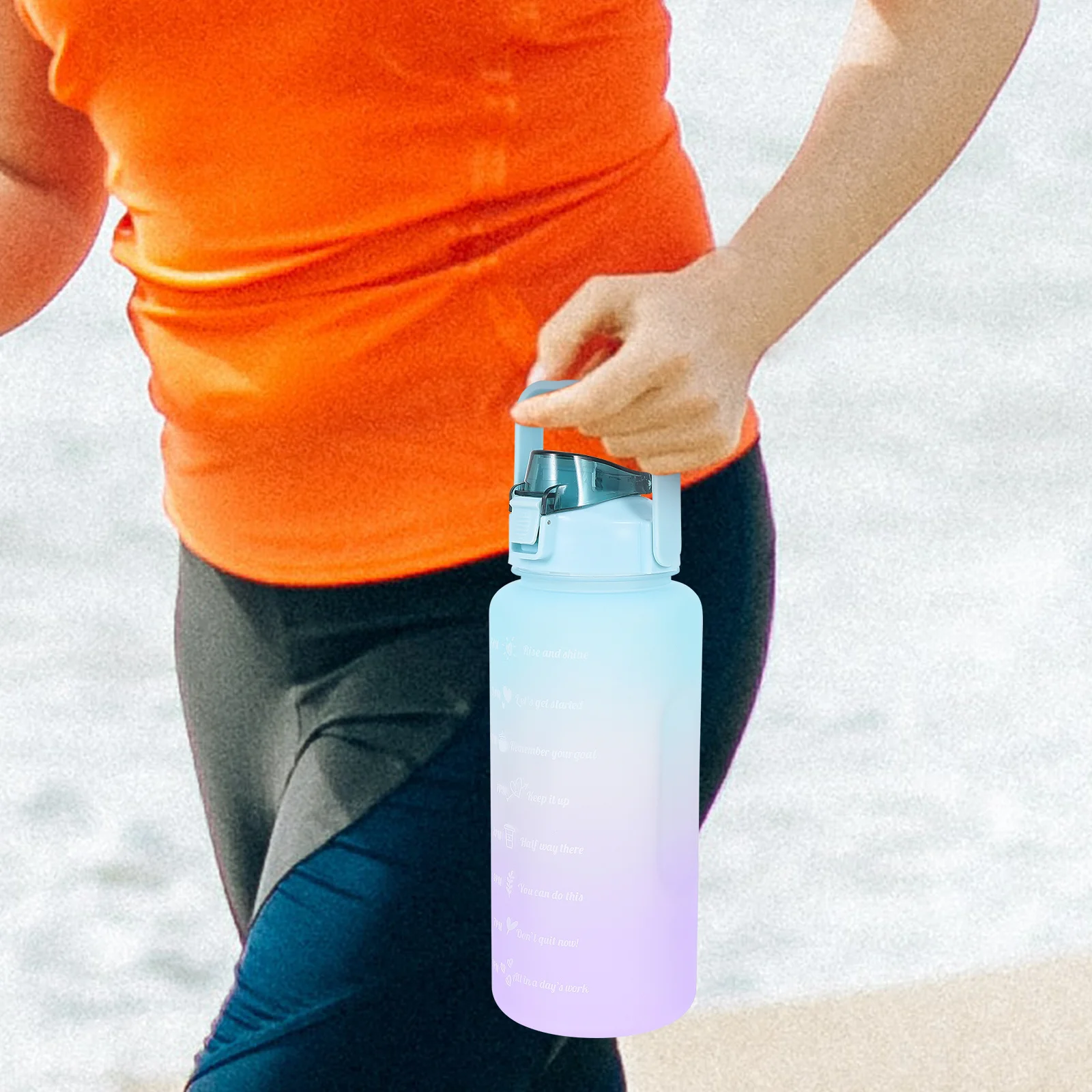 

Sports Water Bottle Gradient Color Portable Drinking Cup Handle Durable Pc PP Silicone Material Beverage Holder