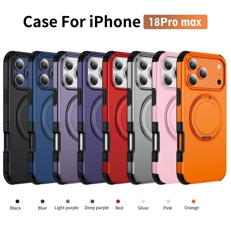 For Magsafe Case For iPhone 18Pro 15 14 13 12 16 17 18 Pro Max 16e Magnetic Wireless Charging Ring Stand Anti-slip Bumper Cover