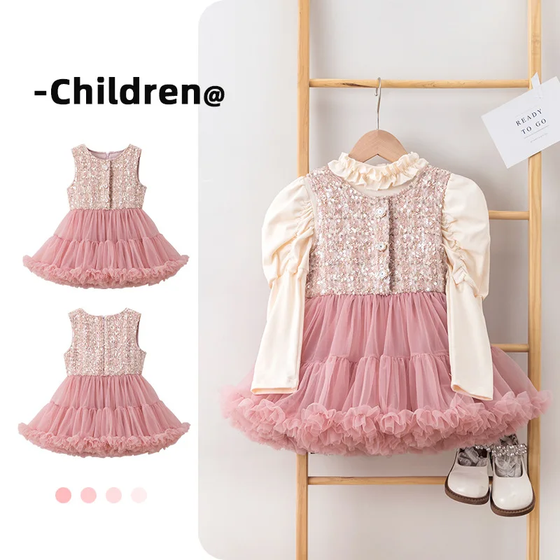 Nuove ragazze TUTU vestito soffice tulle senza maniche gilet principessa Pettiskirt bambini balletto festa vestito da prestazione per bambini L230