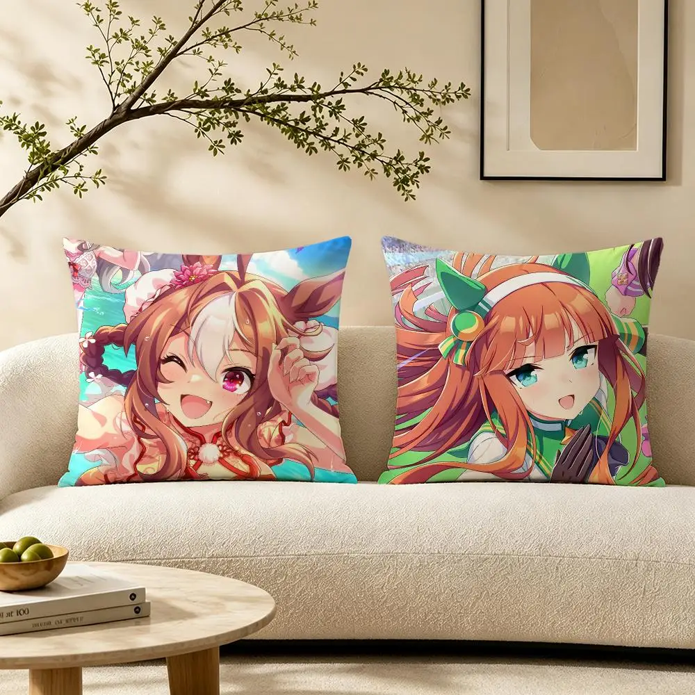 Umamusume Pretty Derby Cushion Cover Pillow Short Plush Warm CreamStylel Cushion for Living Room Bedroom Sofa Ideal for Gifting