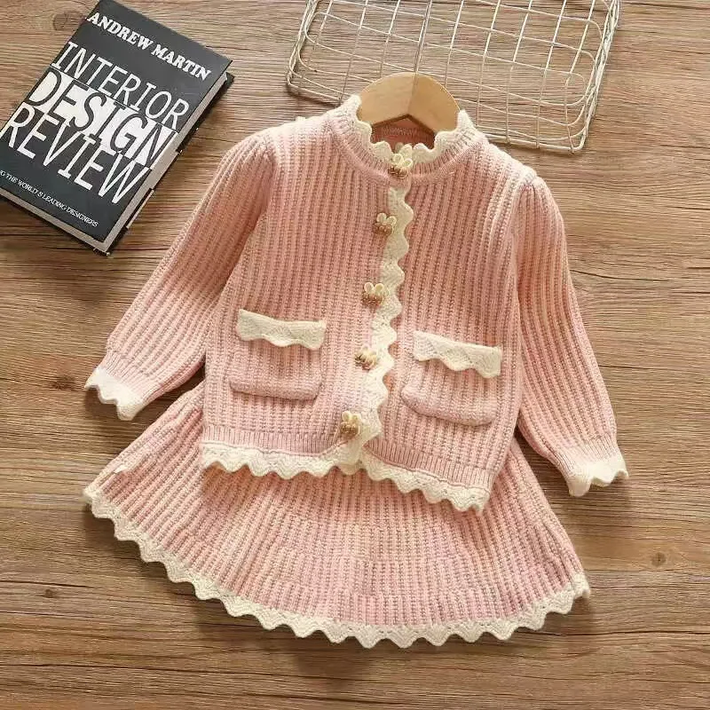 Basic Sweet Fall Winter Sweater 2PCS SETS kids' sets and outfits for Girls Clothes Baby Girl Clothes Knit Top + Wide Pants