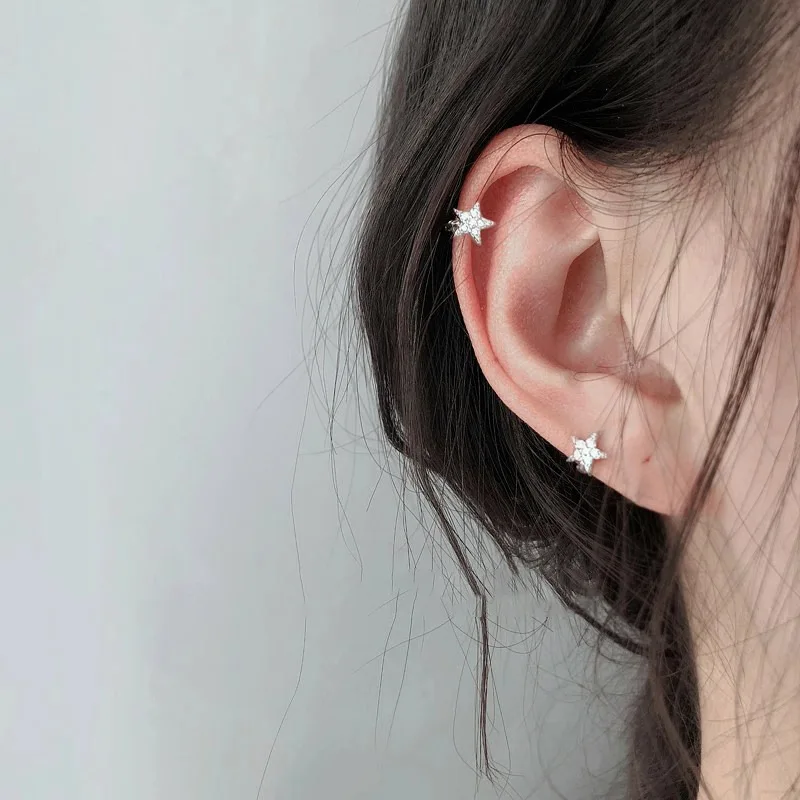 

VENTFILLE 925 Sterling Silver Stars Zircon Hoop Earring for Women Extremely Small Sweet Simplicity Trend Jewelry Gift Dropship