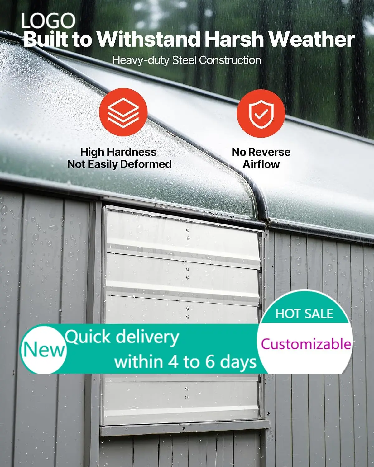 20 Inch Shutter Exhaust Fan Wall Mounted Automatic Louvers Silver, Sturdy Steel Housing, 4499 CFM Ventilation and Cooling