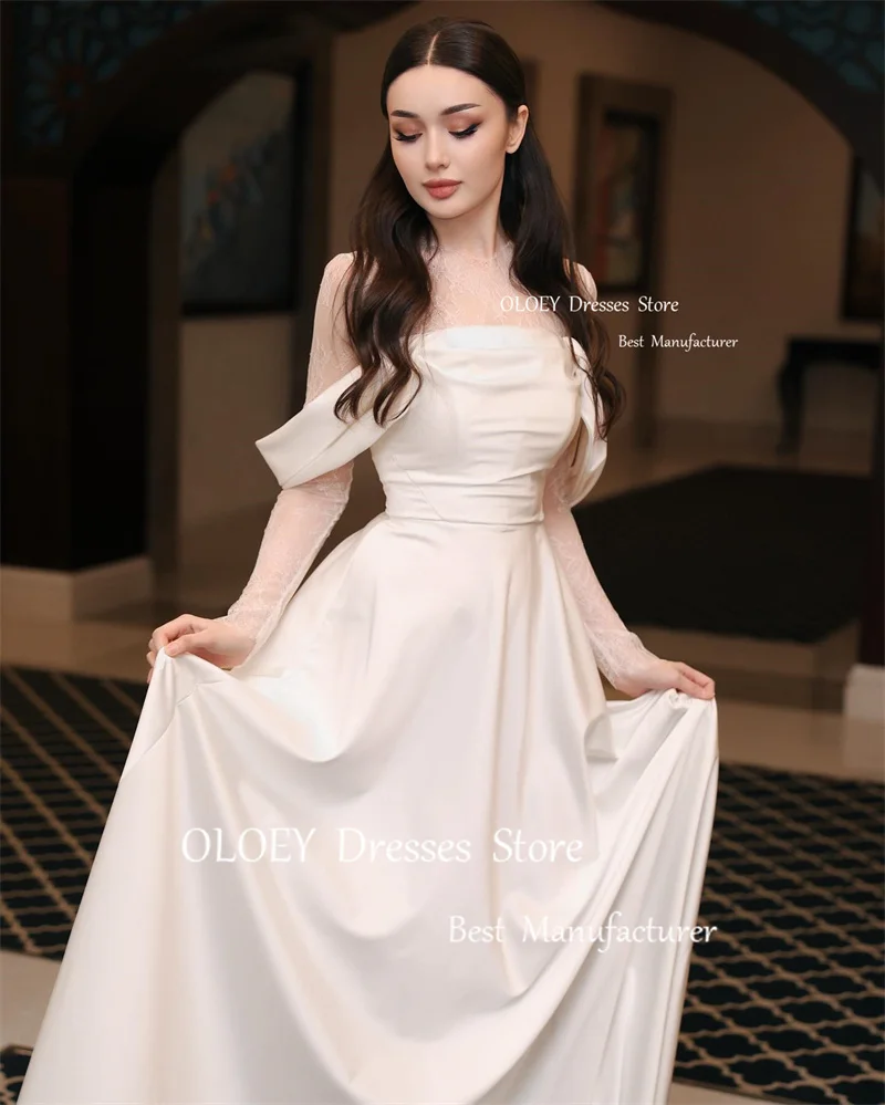 OLOEY-Robe de Mariée en Satin Doux, Simple, Ligne A, Manches, Longueur au Sol, Corset au Dos