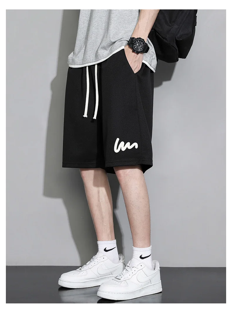 

2025 повседневные спортивные штаны, шорты, мужские летние новые трендовые свободные спортивные штаны для бега, мужские вязаные брюки с пятью точками, большой размер