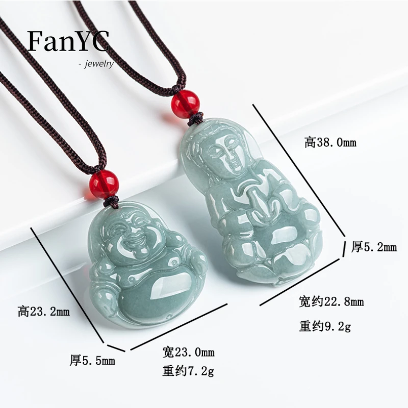 Batu A Myanmar Jadeite liontin Buddha Guanyin air biru Fashion sederhana kalung giok es jimat keberuntungan