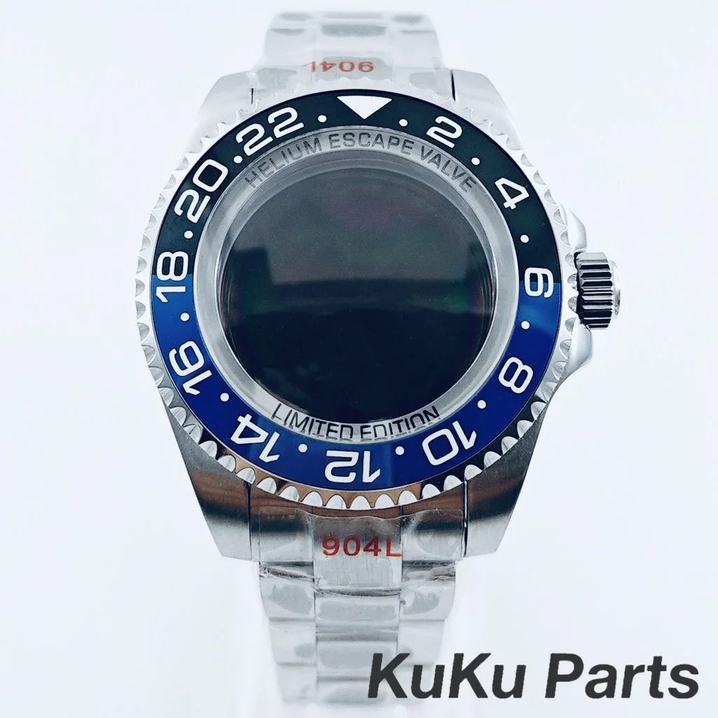 44MM Oyster Sapphire Crystal Diving Watch Case Helium Escape Valve Inner Ring Fit 28.5mm Dial For NH34 NH35 NH36 NH38 NH70 Watch
