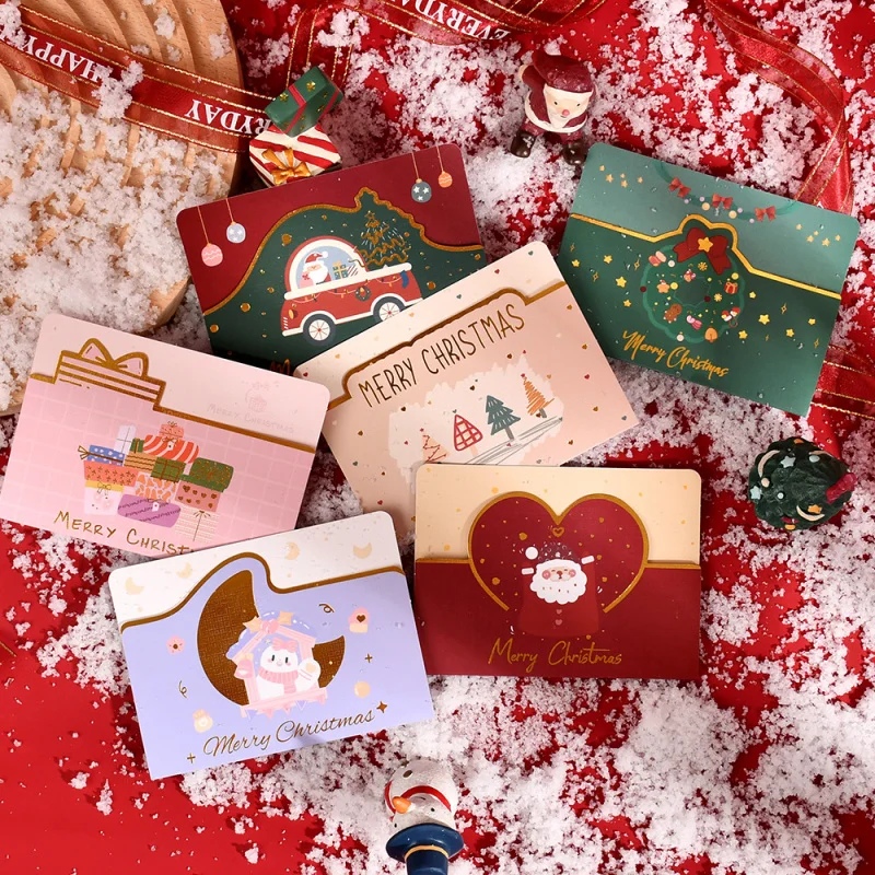 10 Stück faltbare 3D-Weihnachtsgoldprägung Grußkarte Postkarte Geschenk Thanksgiving-Karte Shop Backen Segen Nachrichtenkarte