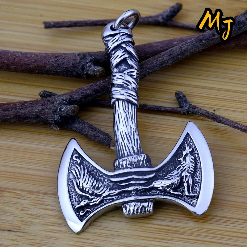 Vintage Viking Axe Medieval Necklace for Men Stainless Steel Nordic wolf Pendants animal Amulet Jewelry Accessories Dropshipping image 4