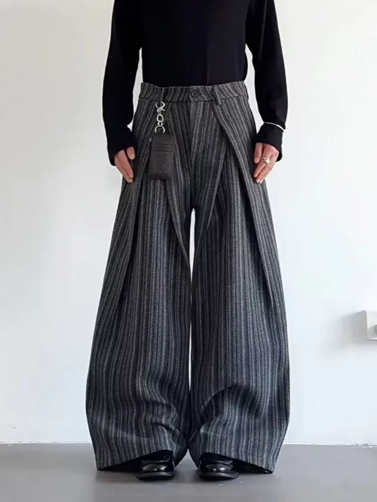 2026 Ropa Y2K Fashion Black Striped Pleated Baggy Jeans Pants For Men Clothing Wide Leg Casual Cotton Long Trousers Moda Hombre
