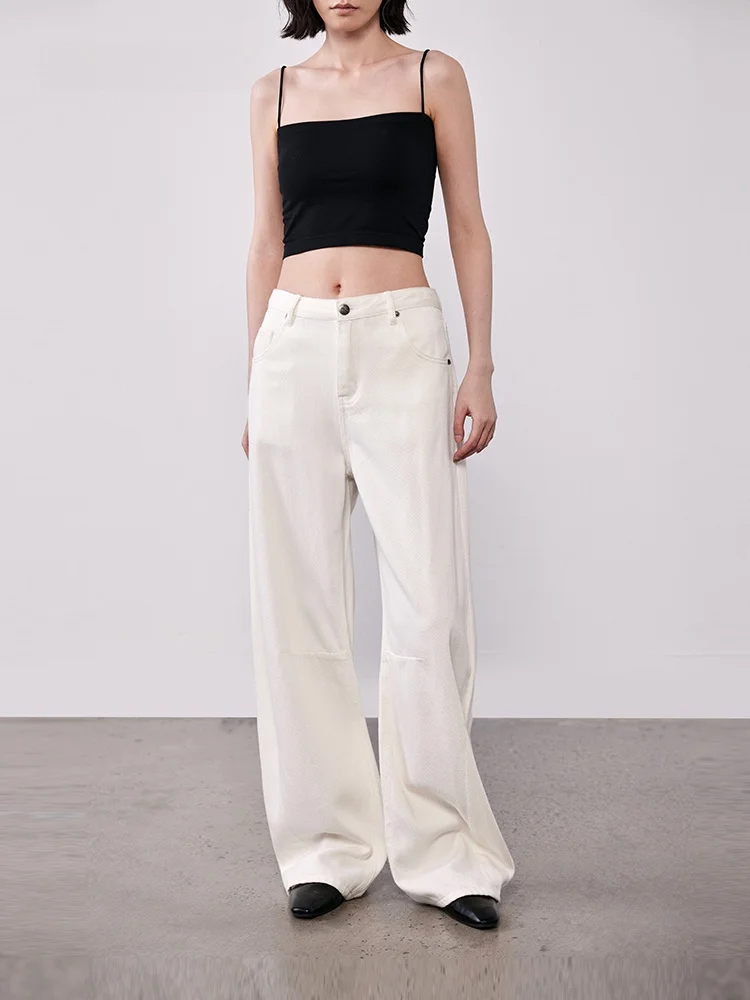 

Ultra Soft Cotton Denim Pants Banana ape Rough Slant Pattern Modern Sle l Waist Zipper Closure Loose Fit Ladies Jeans