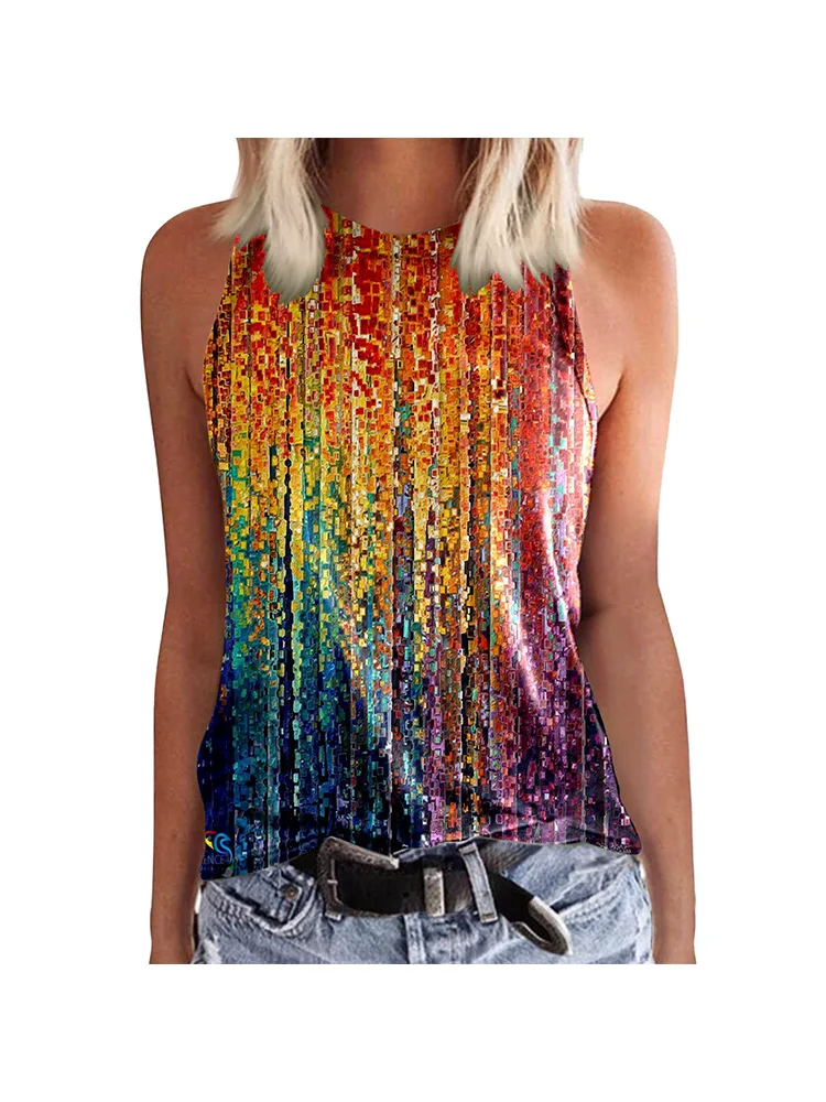 Kolorowe kwiatowe podkoszulki z nadrukiem 3D moda damska O-Neck kamizelka bez rękawów Streetwear letnia Casual Camisole dziewczyna odzież damska — zdjęcie 2