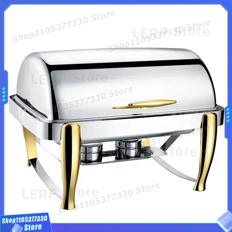 6L Gold Roll Top Food Warmer Luxury Hotel Catering Buffet Equipment Hot Pot Kitchen Supplies Tableware Set for Restaurant