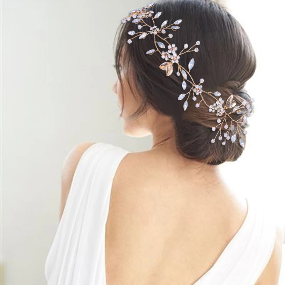 Gold Alloy Wedding Hair Vine Flower Hairband With Ribbon Rhinestone Bridal Hair Accessories Communion Hair Flowers For Girls