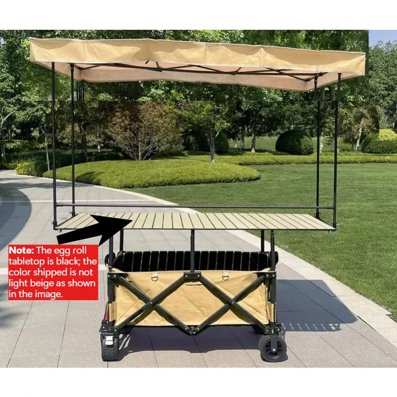 Folding Camping Wagon with Widened 72x167cm Tabletop, Lifting Mobile Stall Cart with Sunshade Awning