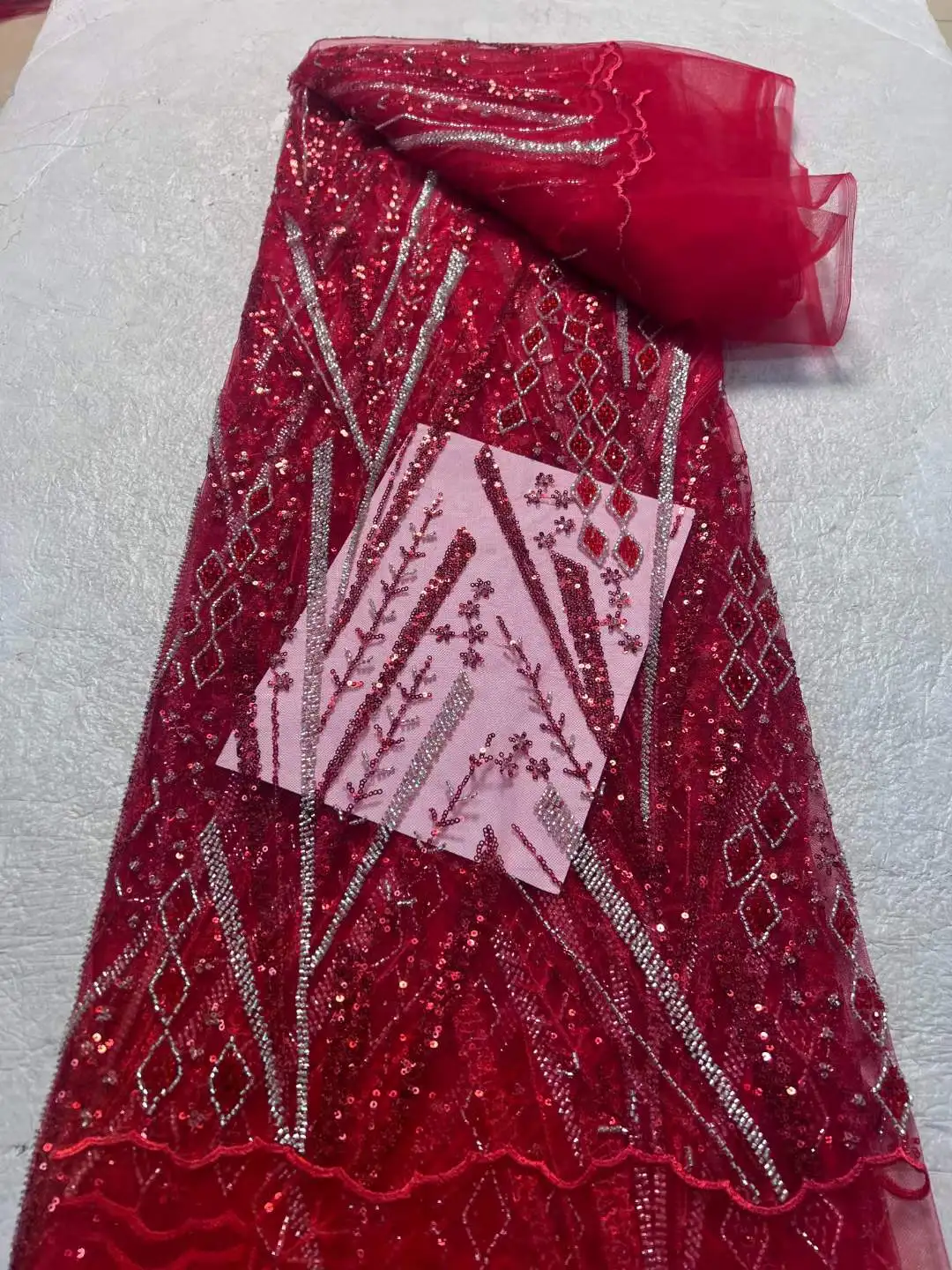 

African Sequins Beads Lace Fabric 2024 5 Yards High Quality French Mesh Tulle Embroidery Wedding Bridal Lace CD43TY-19