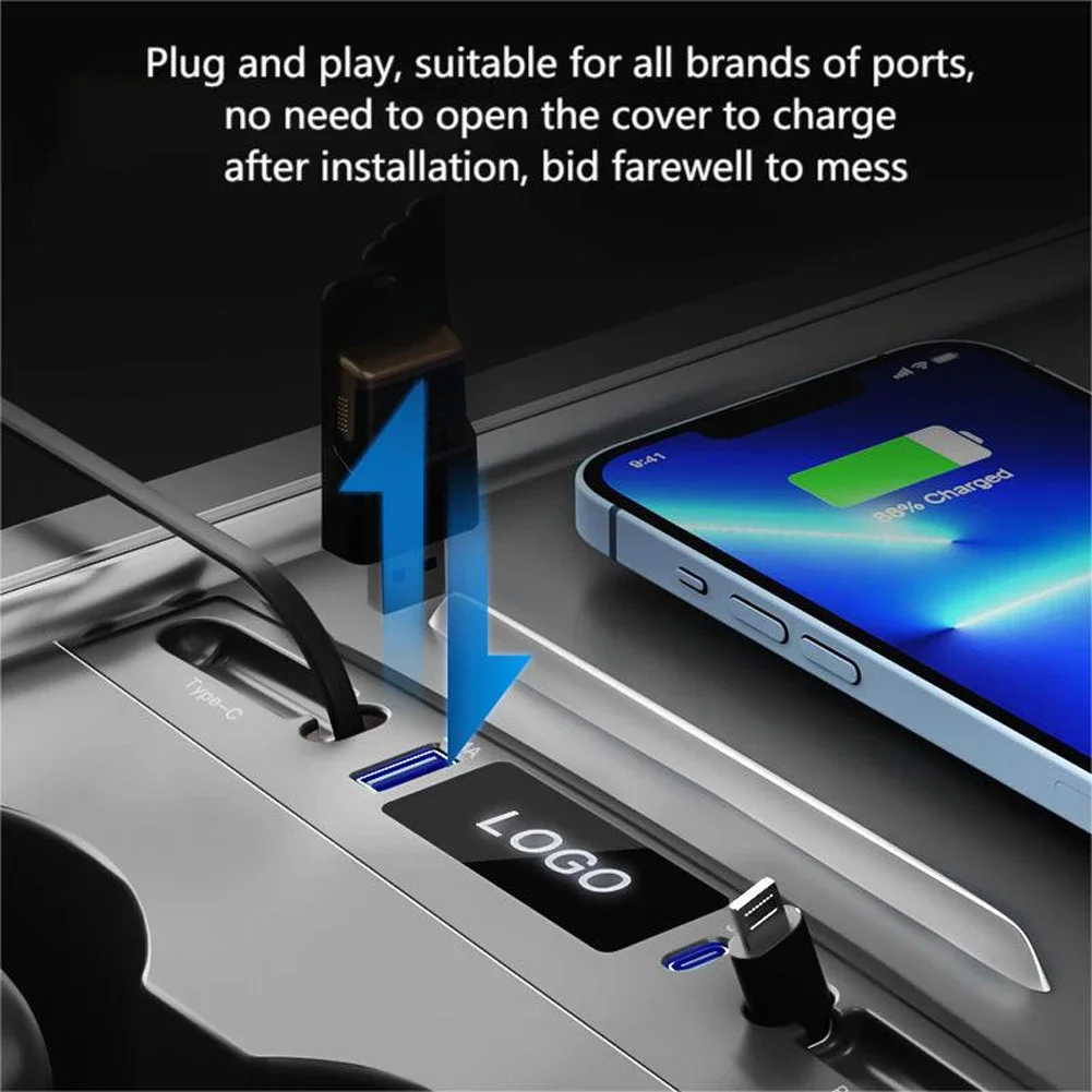 Intelligent HUB Docking Station For Tesla Model 3 Model Y Type-C PD 27W Quick Charger USB Shunt HUB Adapter Expandable DataCable