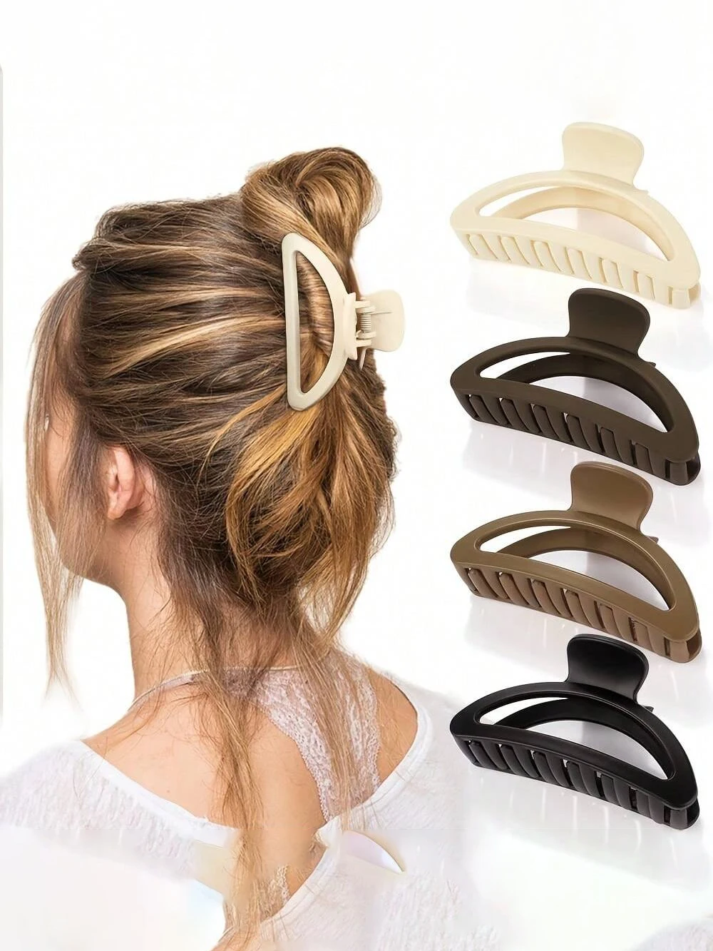 4個入り クラシックマットハーフムーン型 大型グリップクリップ 強力グリップ力 後頭部ディスクヘアクリップ ヘアアクセサリー