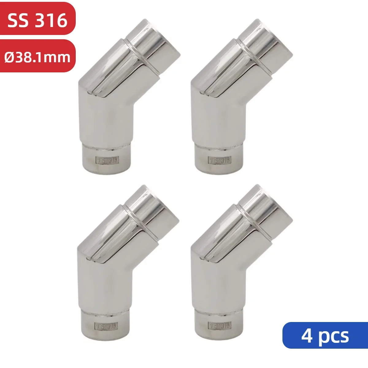4 PCS 1.5 Inch Stainless Steel 135 degree Stair Railing Balustrade Tube Joiner Handrail Elbow