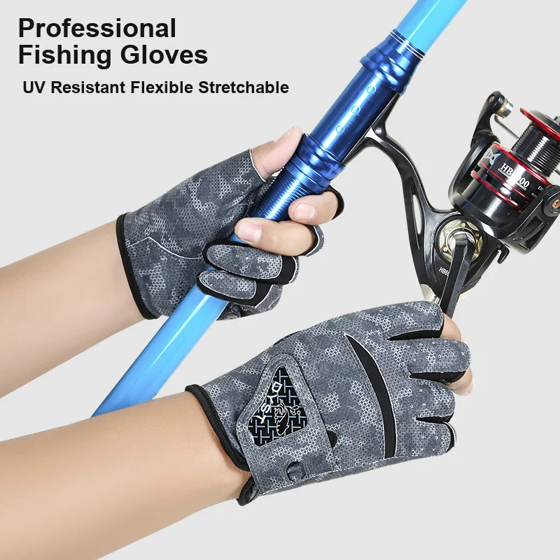 Three Finger Exposed Fishing Gloves Non Slip Abrasion Resistant Breathable Thin Sun Protection for Outdoor Lure Fishing