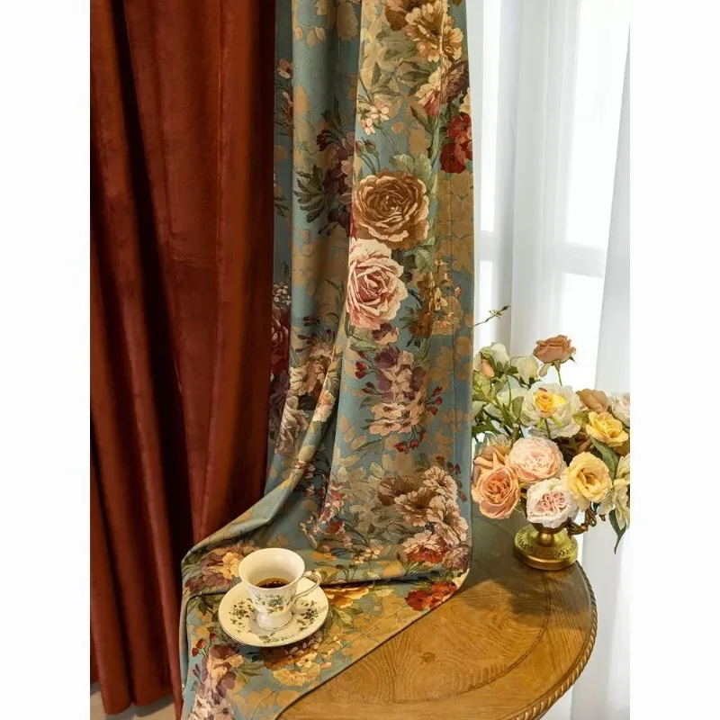European Style Light Luxury Living Room Curtain Decoration Home Sunshade Blackout Curtains Bedroom Customized Window Drapes 커튼